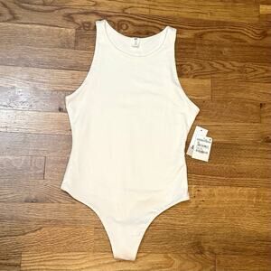 BP Women’s XS White Ivory Tofu Ribbed Nylon Sleeveless Bodysuit Tank Stretch New